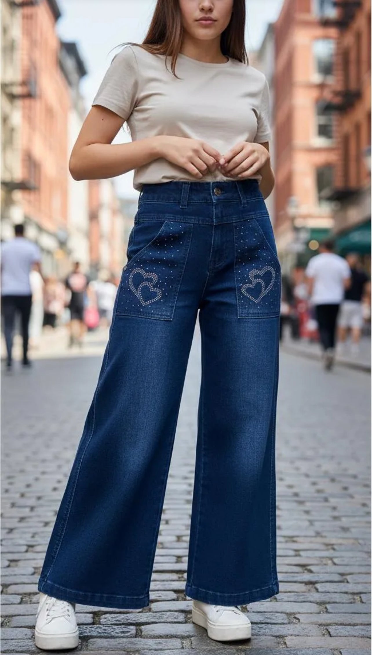 Jean palazzo brillo azul